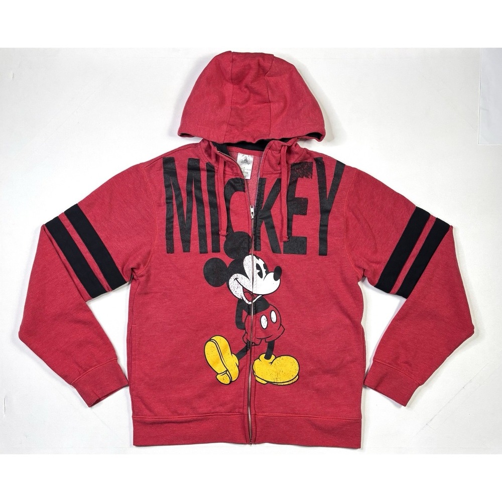 Disney Mickey Mouse Jacket Adult M 2L Zip Up Hoodie Red Black Stripes